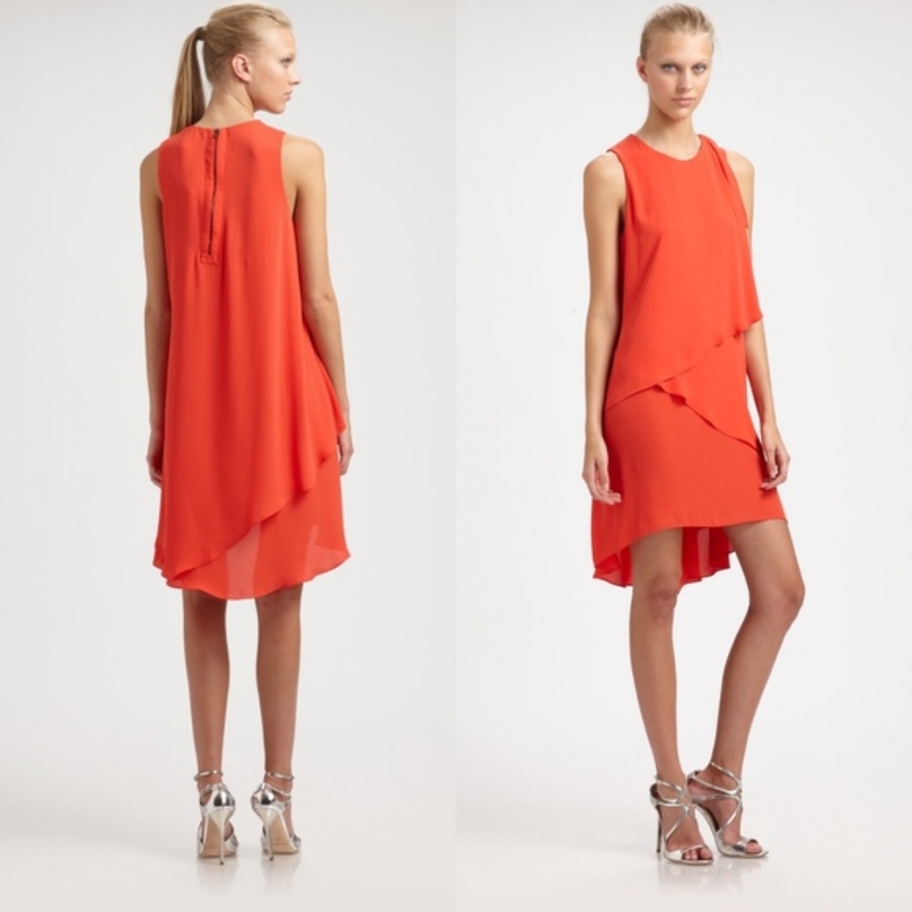 BCBGMAXAZRIA Orange Rainer Dress Draped Sleeveless